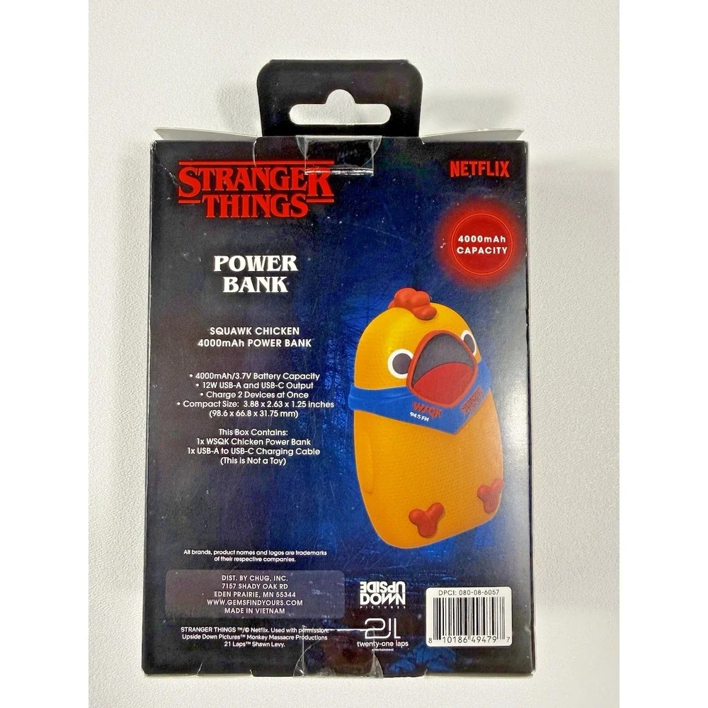 Stranger Things Squawk Chicken 4000mAh Power Bank Netflix NIB Sealed